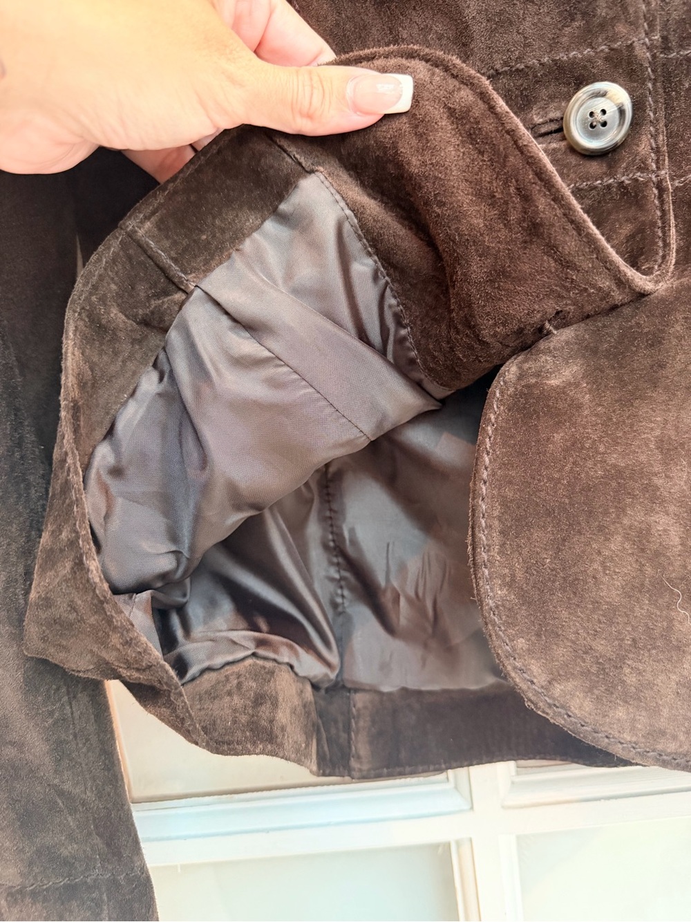 Vintage Alfani Y2K Chic Genuine Leather Brown Suede Jacket Faux Fur Collar Size - Picture 6 of 11